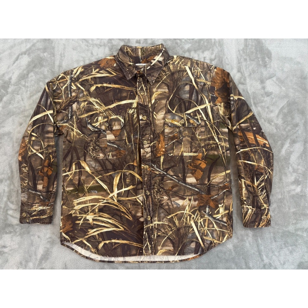 VTG 10X Mens Shirt Shacket L Advantage Max‎ 4 Camoflouge Chamois Flannel Hunting